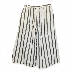 Namsar Women's Black White Stripe Linen Wide Leg Pants S/M